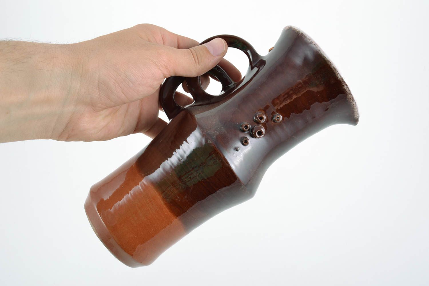 Origineller handgemachter Keramik Krug mit 2 Henkeln öko reines Ton Geschirr 1 l foto 3
