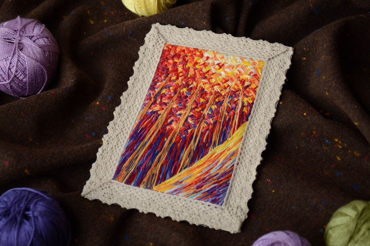 Satin stitch embroidered textile fridge magnet-picture photo 1