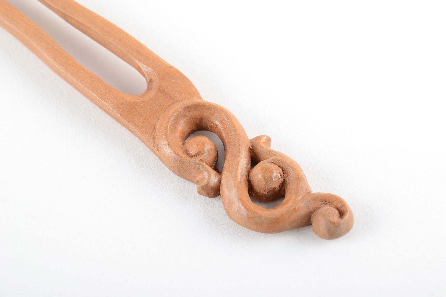 Handmade laconic hair pin carved of natural wood tinted and varnished  photo 3