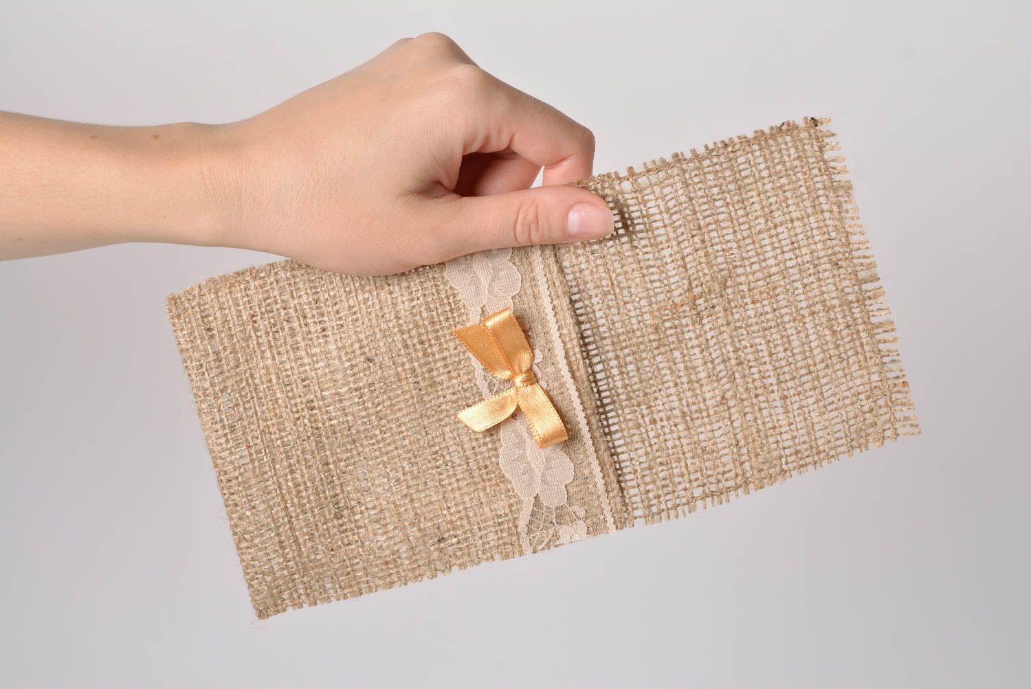 Bolsillo para cubiertos de tela de harpillera rectangular artesanal  foto 1