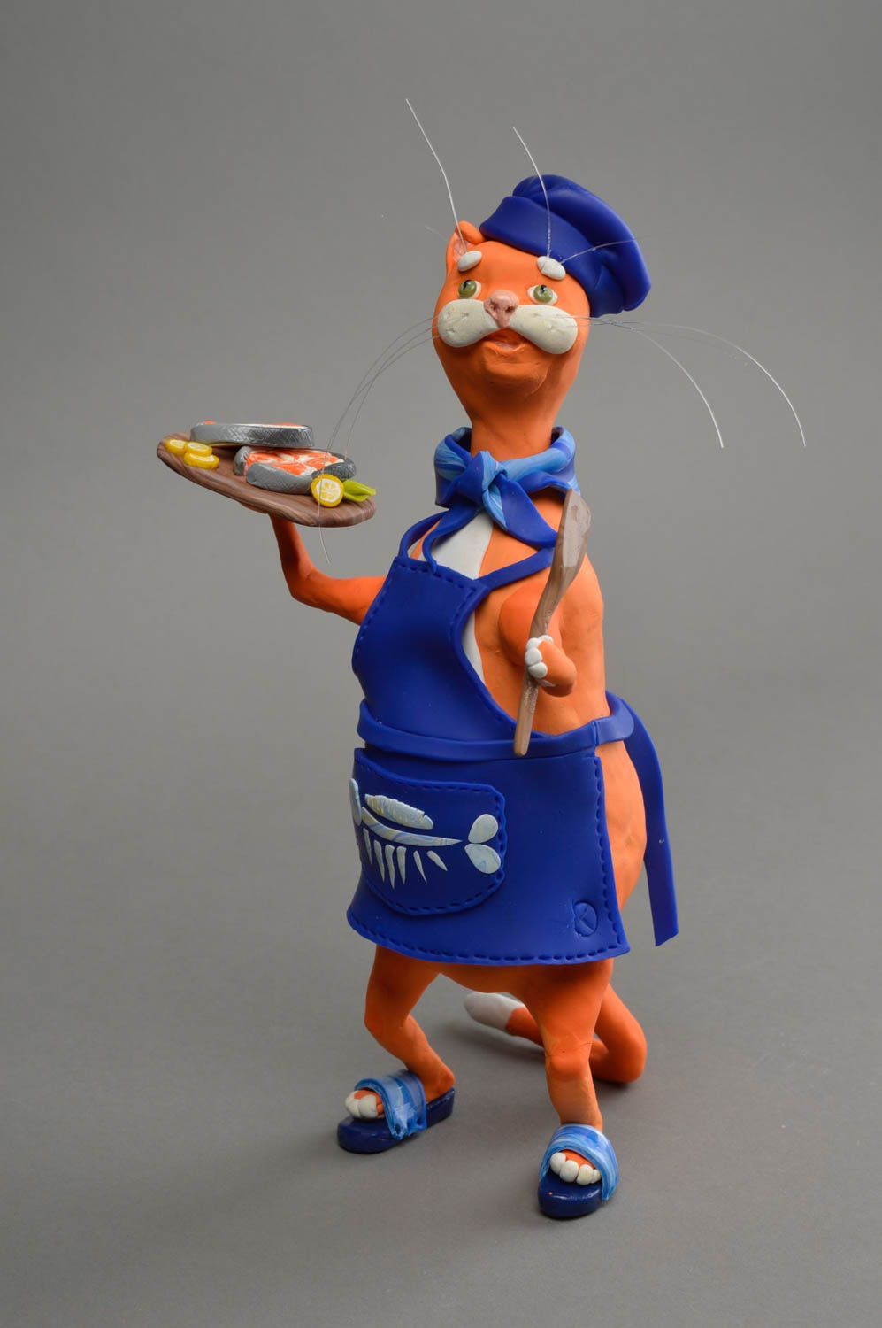 Handmade colorful statuette ceramic cat figurine unusual cute souvenirs photo 4