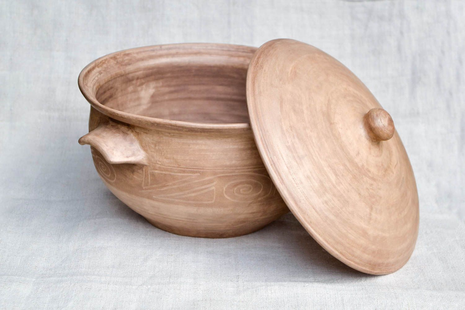 Topf aus Ton handgefertigt Deko für Küche Keramik Geschirr 3 L hellbraun 3 L foto 3
