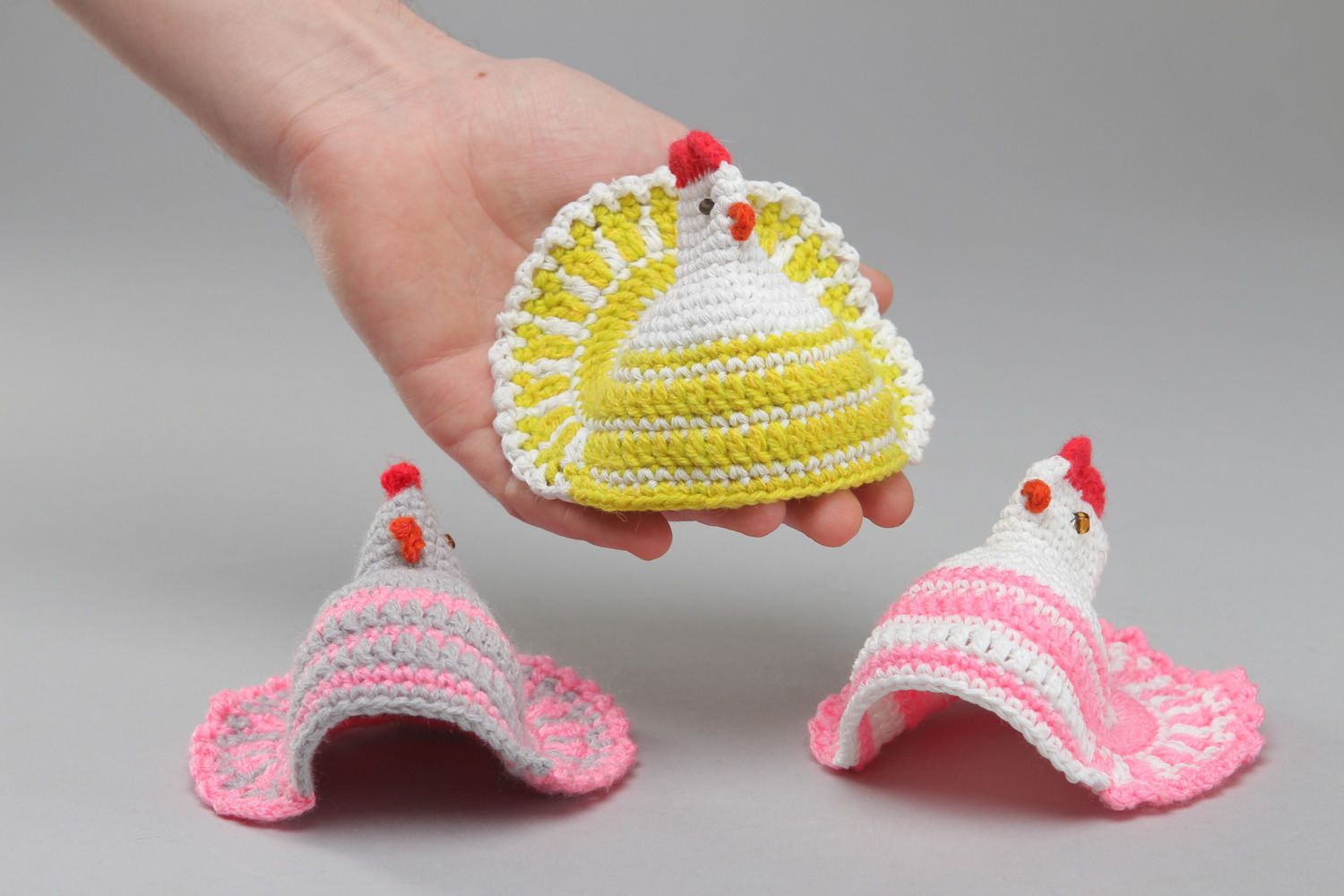 Handmade Easter chickens crocheted of acrylic and wool for painted eggs 3 items  photo 2