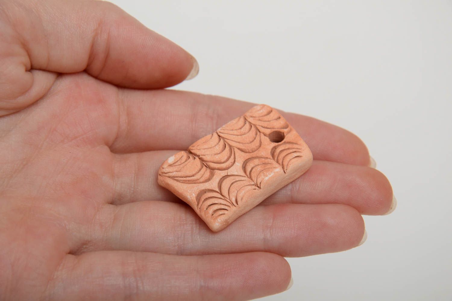 Unusual beautiful homemade clay blank pendant with pattern for creative work photo 5