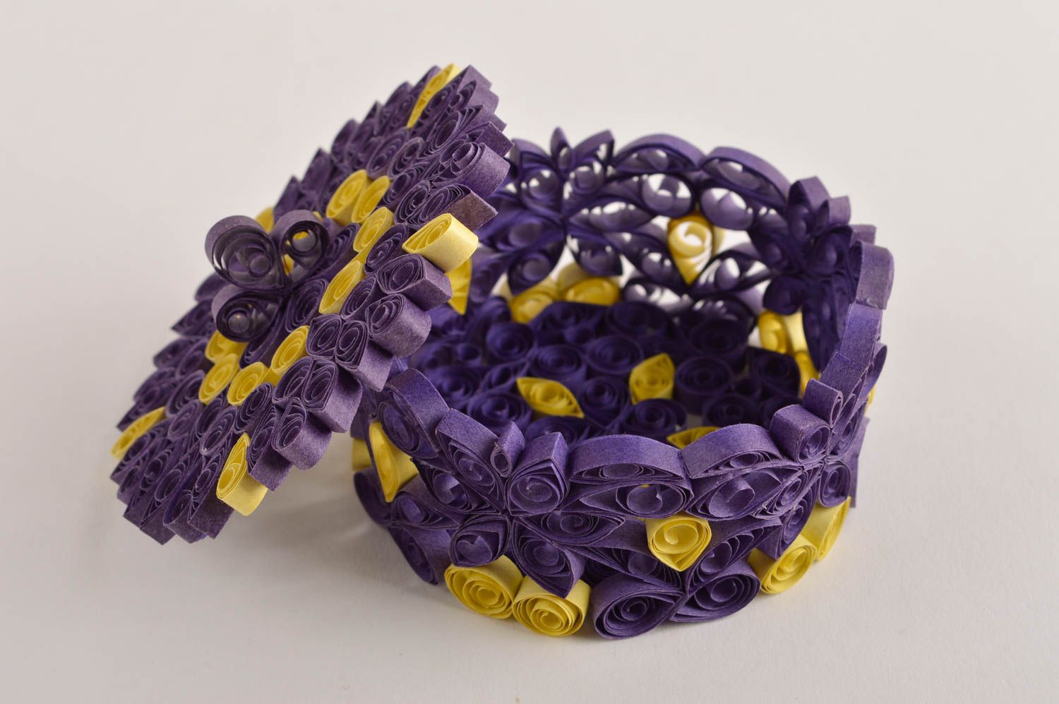 Boîte à bijoux fait main Coffret à bijoux en papier violet Décoration maison photo 3