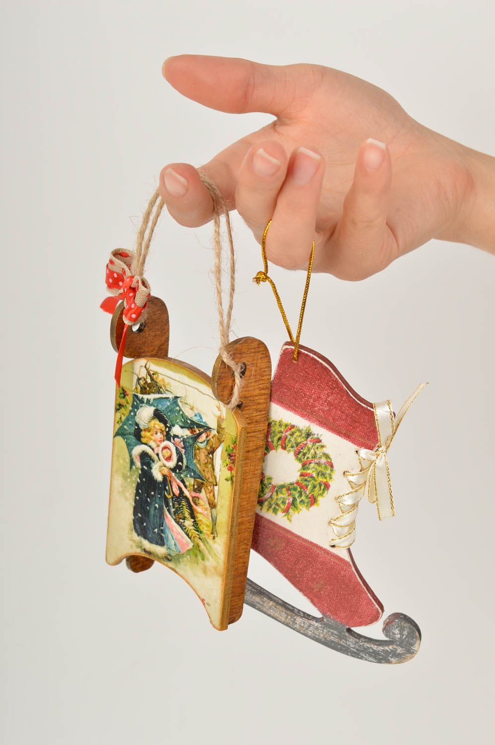 Christbaumschmuck Set handmade Deko zum Aufhängen Weihnachtsbaumschmuck aus Holz foto 5