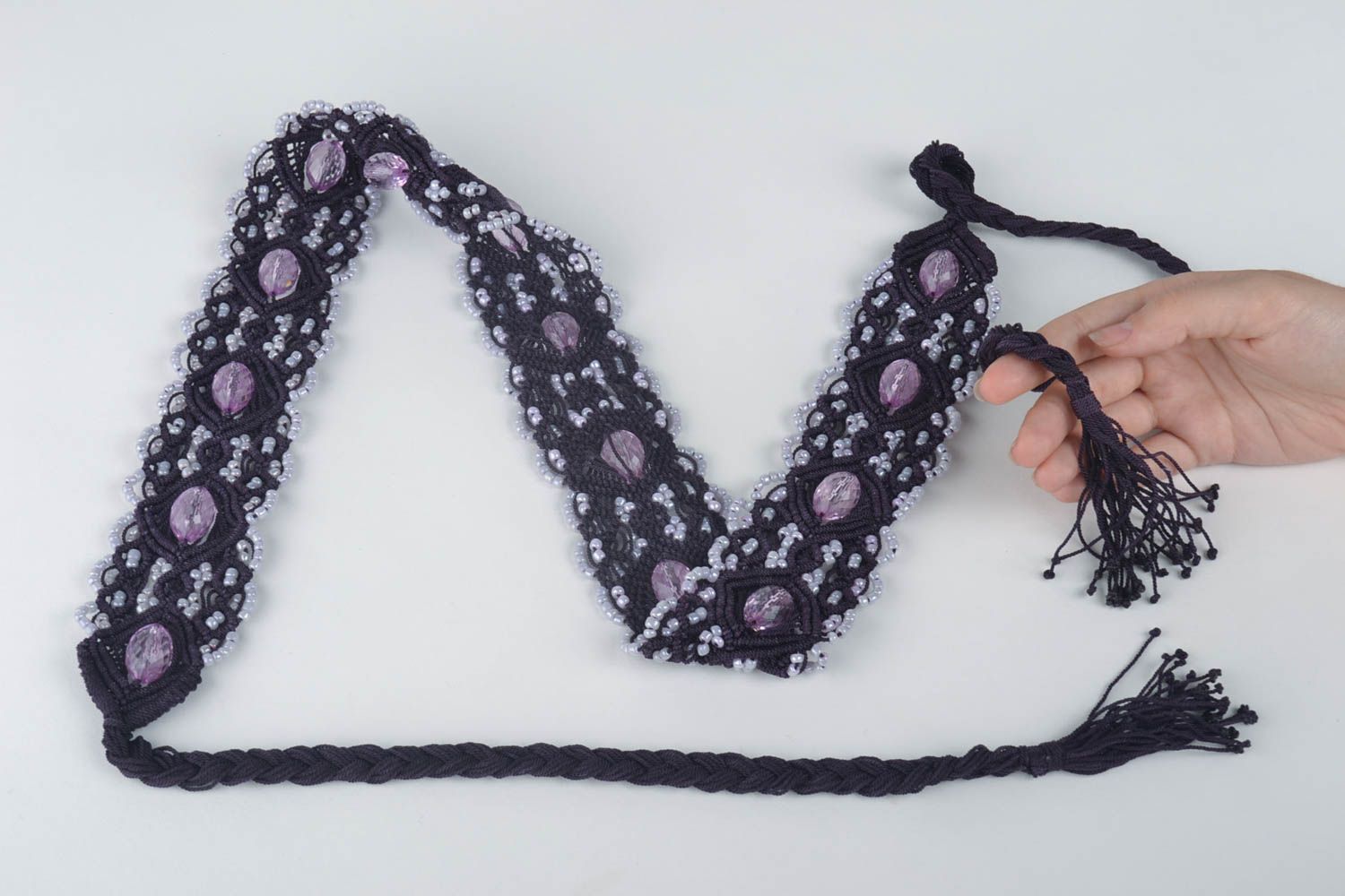 Handmade Makramee Gürtel Damen Hüftgürtel Damengürtel breit mit Rocailles Perlen foto 5