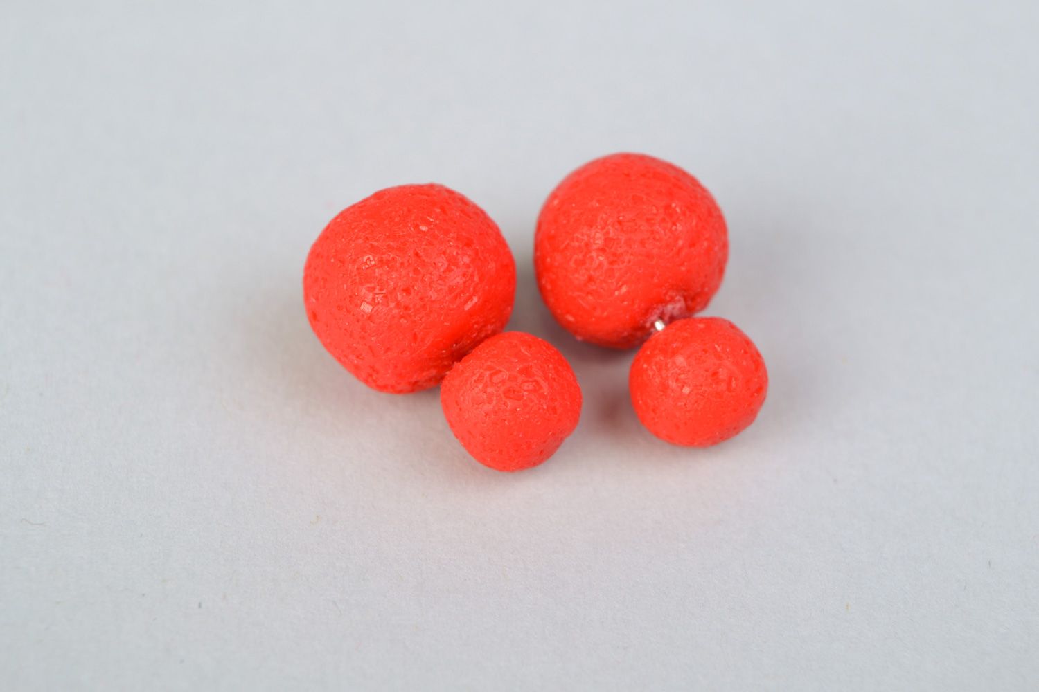Handmade polymer clay stud earrings of round shape and red color for women photo 3