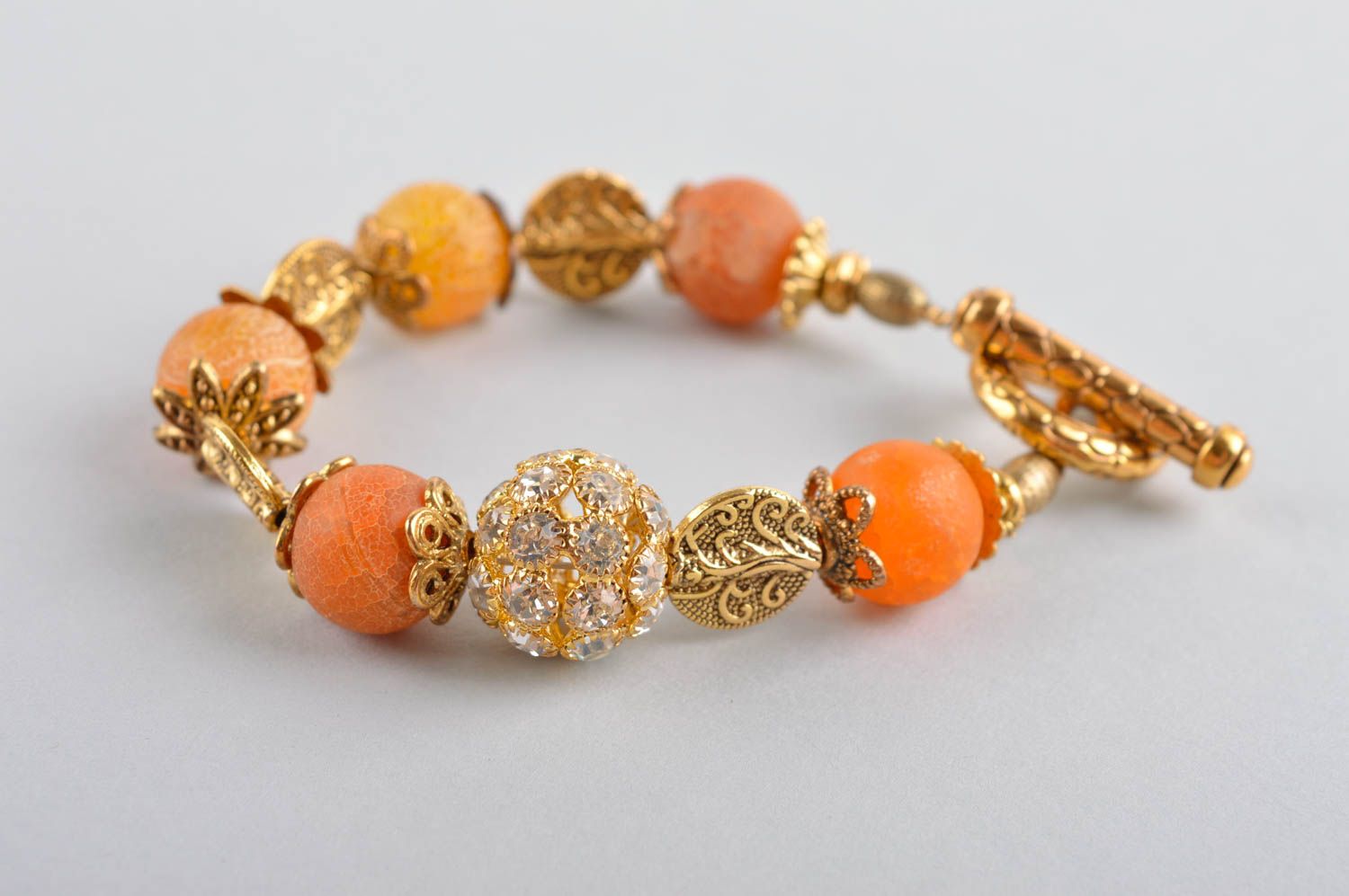 Bracelet en pierres Bijou fait main orange cristaux agate Accessoire femme photo 4