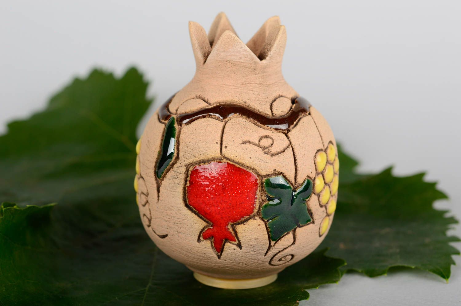 3 inches tall ceramic handmade vase in the shape of pomegranate with pattern 0,13 lb photo 5