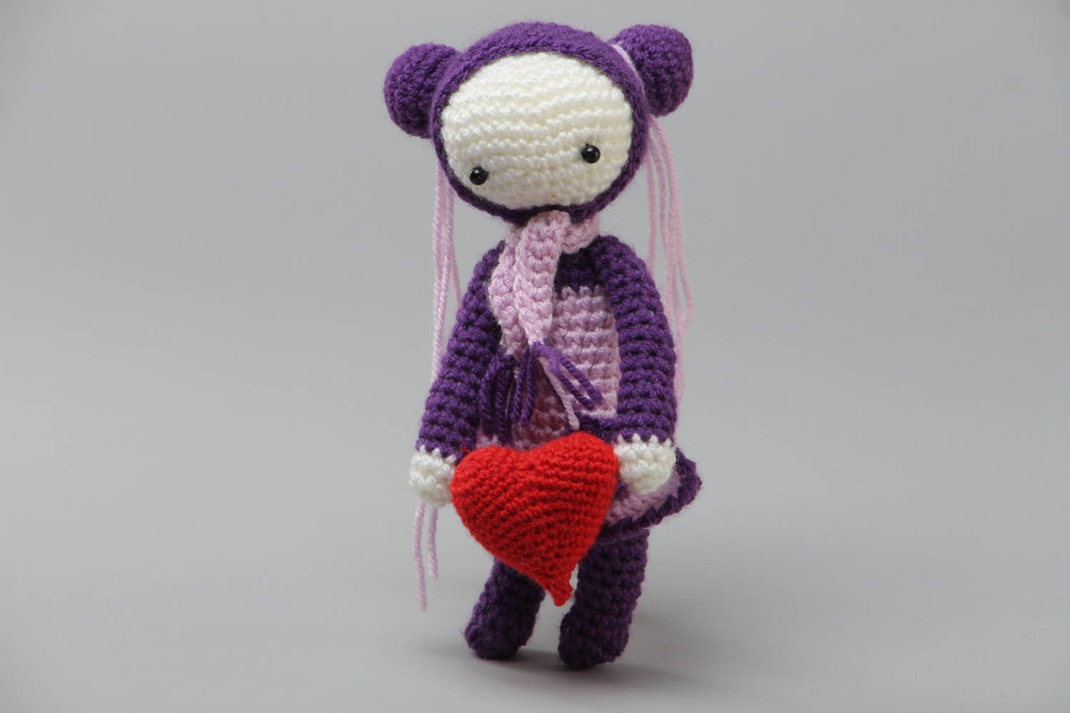 Soft handmade crocheted decorative toy girl made of threads designer interior toy photo 2