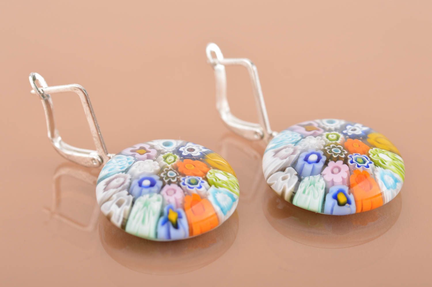 Boucles d'oreilles multicolores rondes en verre de Murano faites main Été photo 2