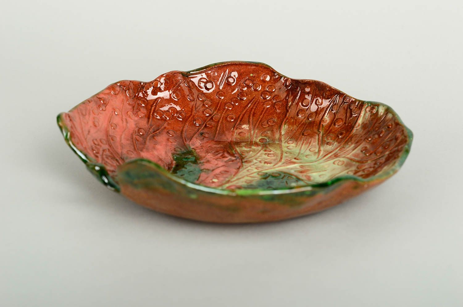 Керамическая тарелка хэнд мэйд глиняная посуда расписная тарелка блюдо листик фото 3