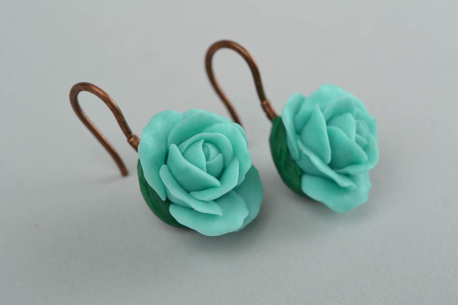 Unusual handmade designer polymer clay flower earrings for girls Blue Roses photo 5