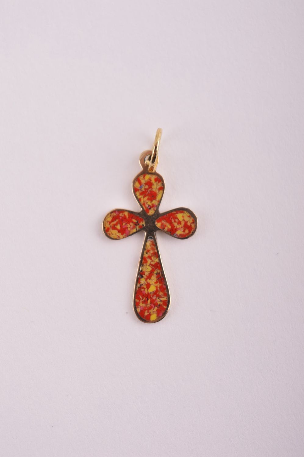 Крестик с камнями handmade подвеска на шею украшение из латуни женское фото 2