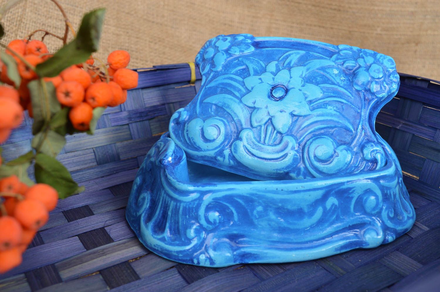 Joyero artesanal de yeso pintado azul caja para joyas regalo para mujer foto 1