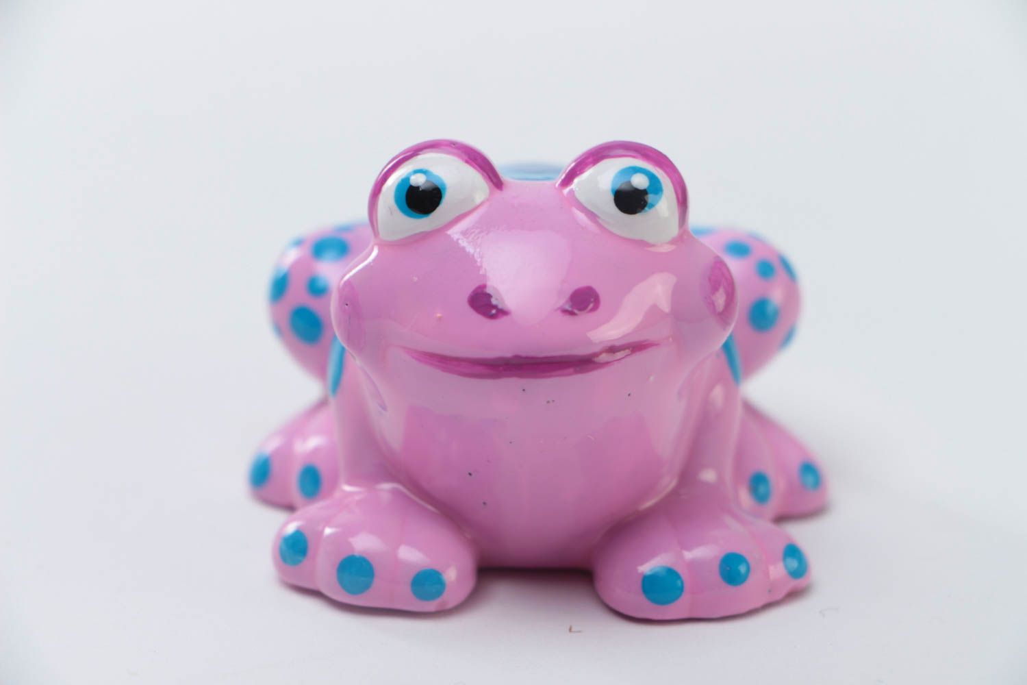 Beautiful painted pink plaster figurine of frog hand made interior decor photo 2