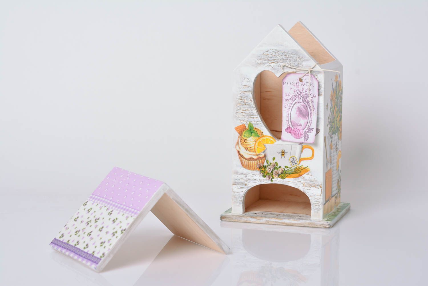 Beautiful small light colored handmade decoupage wooden tea bag box House photo 2