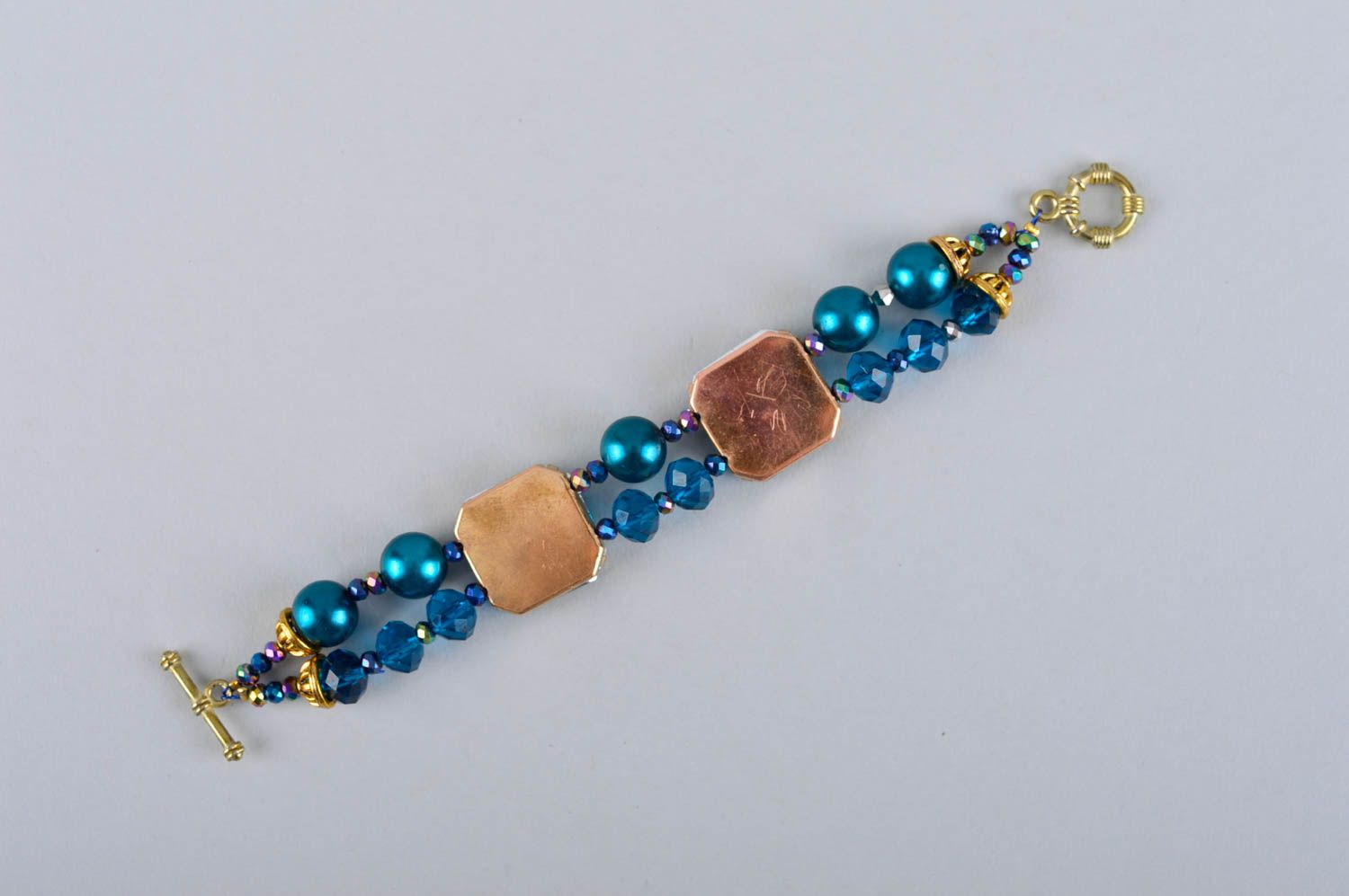 Bracelet bleu Bijou fait main large fausses perles cristaux strass Cadeau femme photo 5