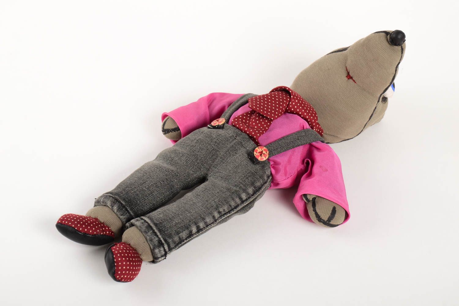 Handmade Kuscheltier Wolf im Anzug Stoff Spielzeug Geschenk für Kinder foto 1