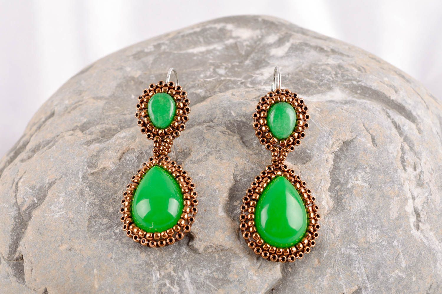 Handmade Ohrringe ausgefallener Ohrschmuck Ohrringe für Damen modisch grün foto 1