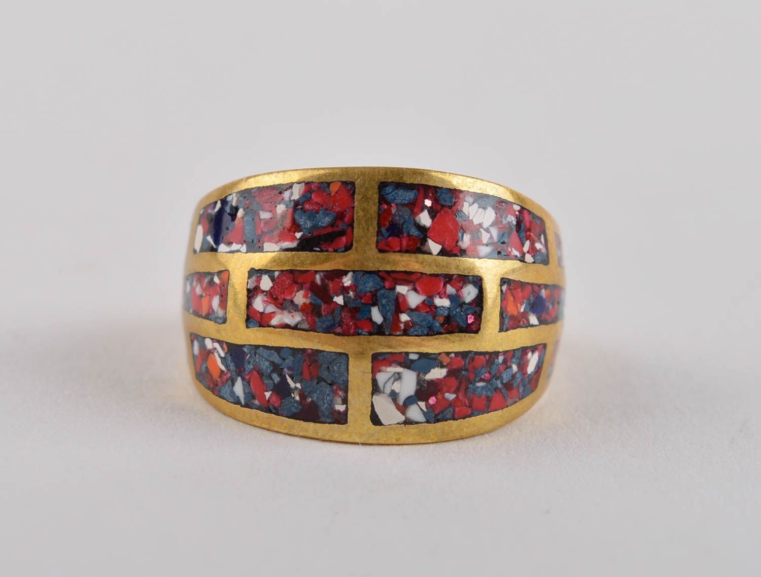 Кольцо ручной работы украшение из латуни модное кольцо широкое с самоцветами фото 3