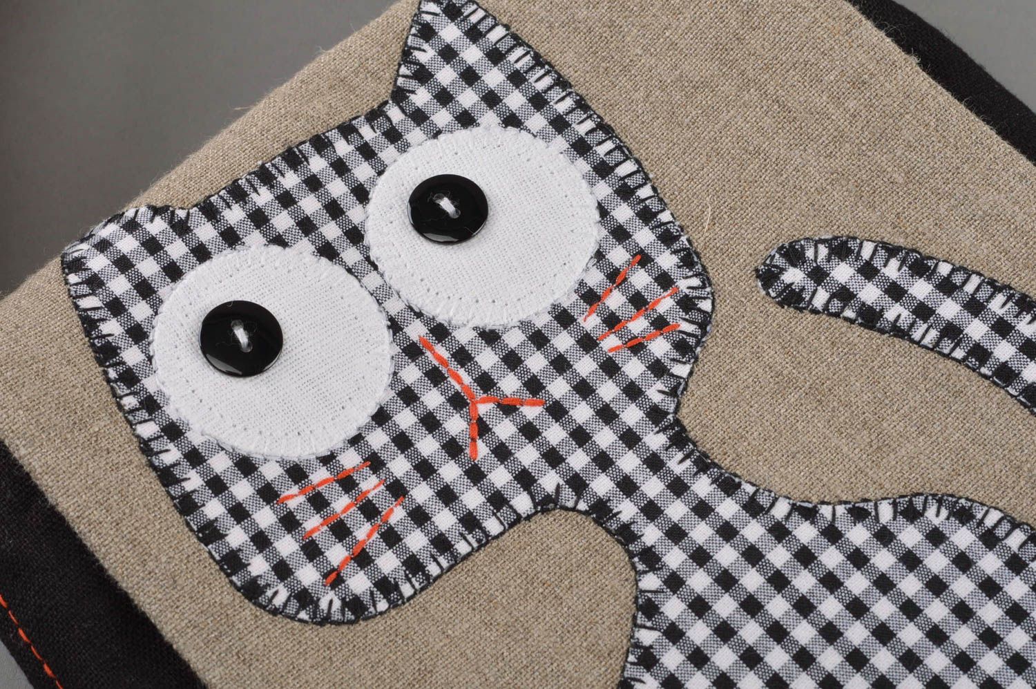 Bolso hecho a mano de lino regalo para mujer bolso grande gris con gato foto 2