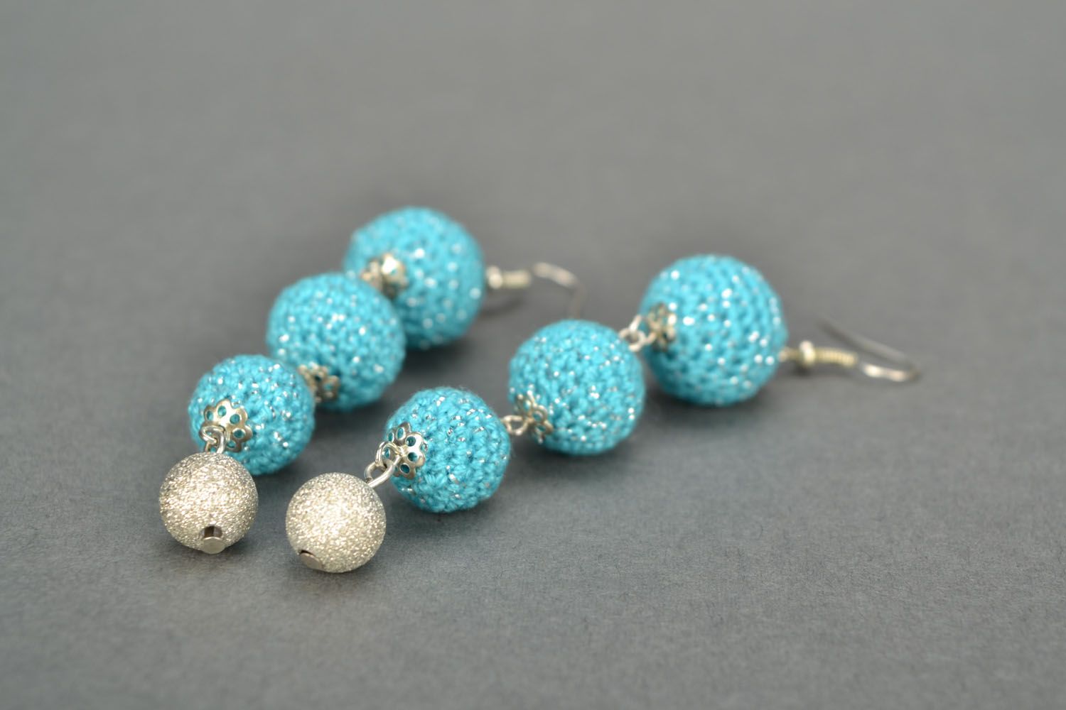 Crochet earrings Blue Snowballs photo 5