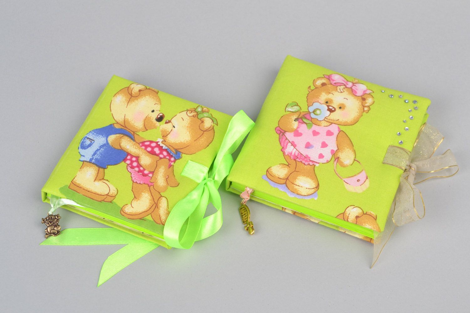 Handmade cute designer children notepad set of 2 pieces green with bears photo 1