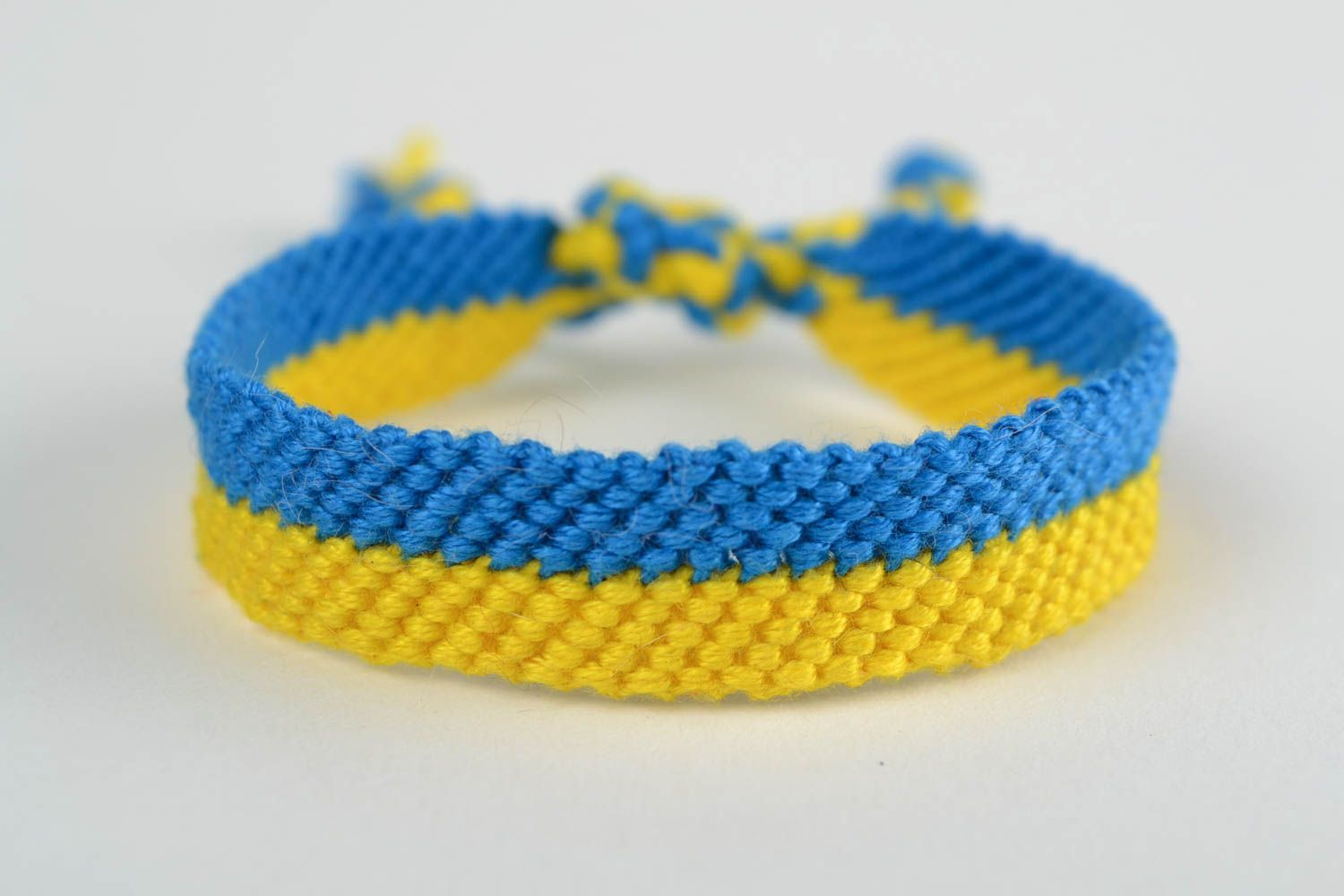 Blau gelbes geflochtenes Freundschaftsarmband aus Textil Mulinee handmade  foto 3