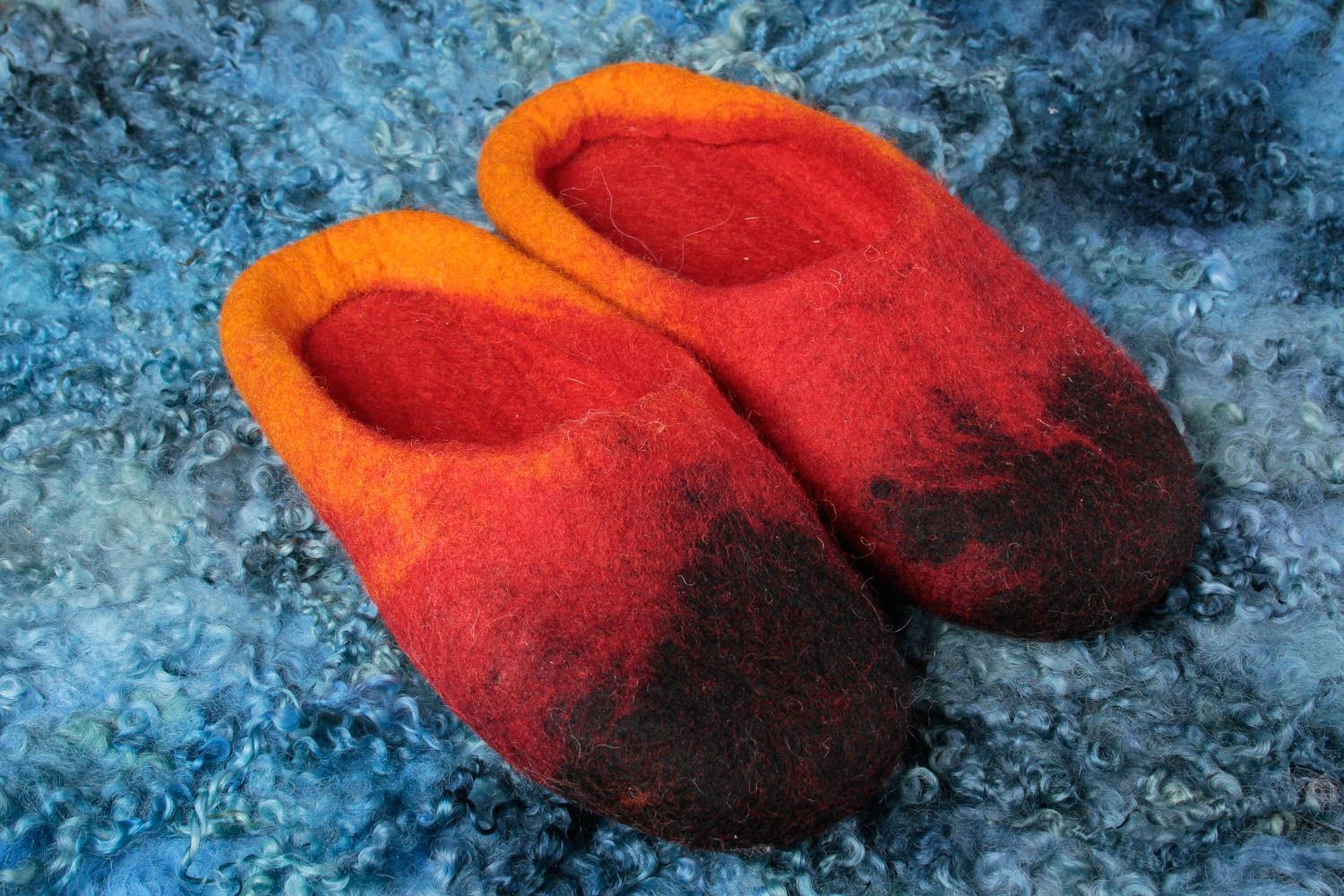 Handmade felted multicilored slippers home woolen slippers warm stylish present photo 1