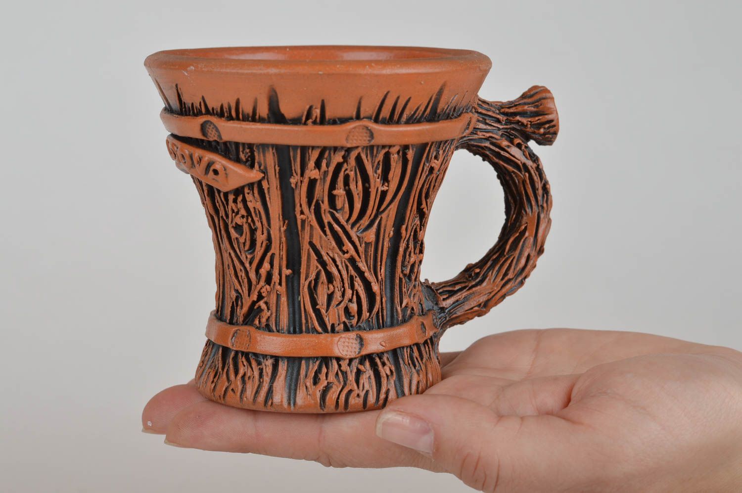 Кофейная чашка из красной глины ручной работы оригинальная маленькая 100 мл фото 3