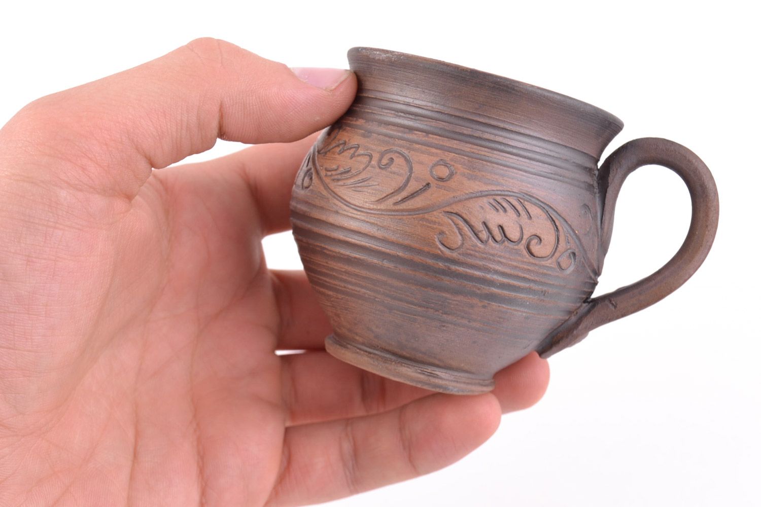 Handmade Keramik Tasse für Kaffee in Milchbrennen Technik 150 ml mit Mustern foto 2