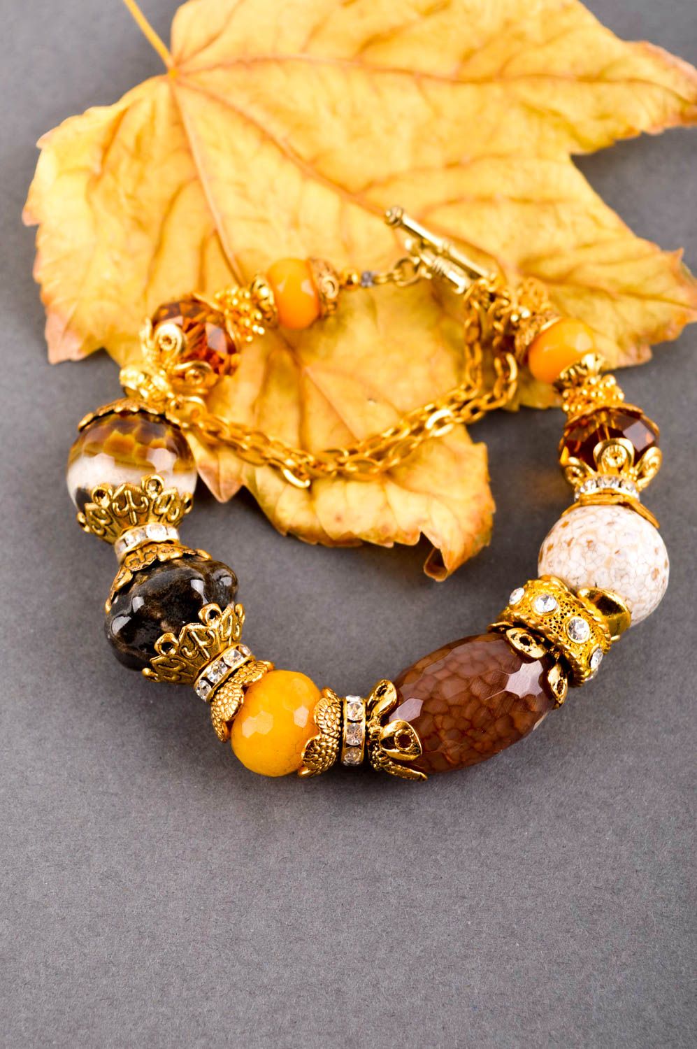 Bracelet perles fantaisie Bijou fait main avec strass et quartz Cadeau femme photo 1
