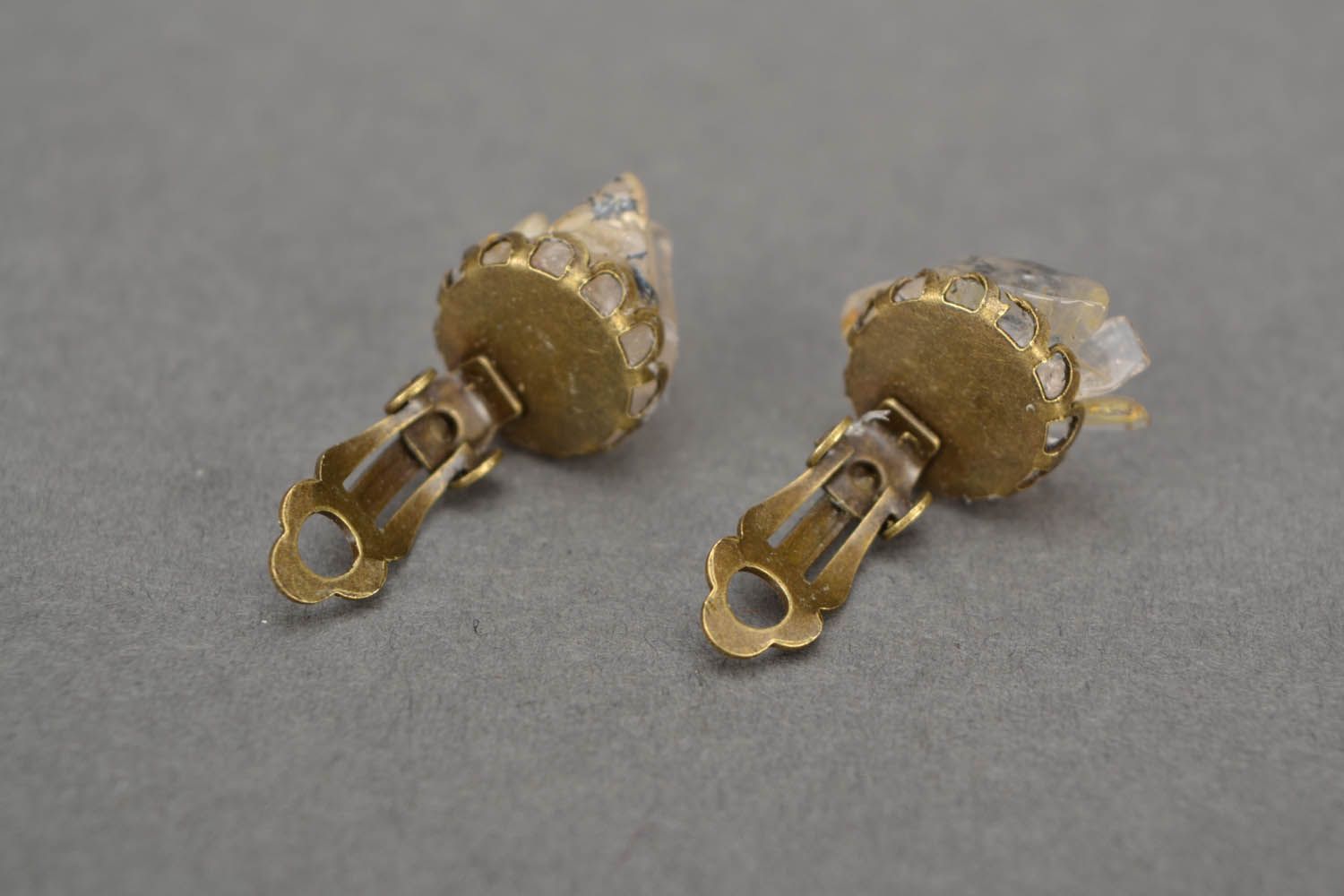 Boucles d'oreilles clips avec quartz faites main photo 5