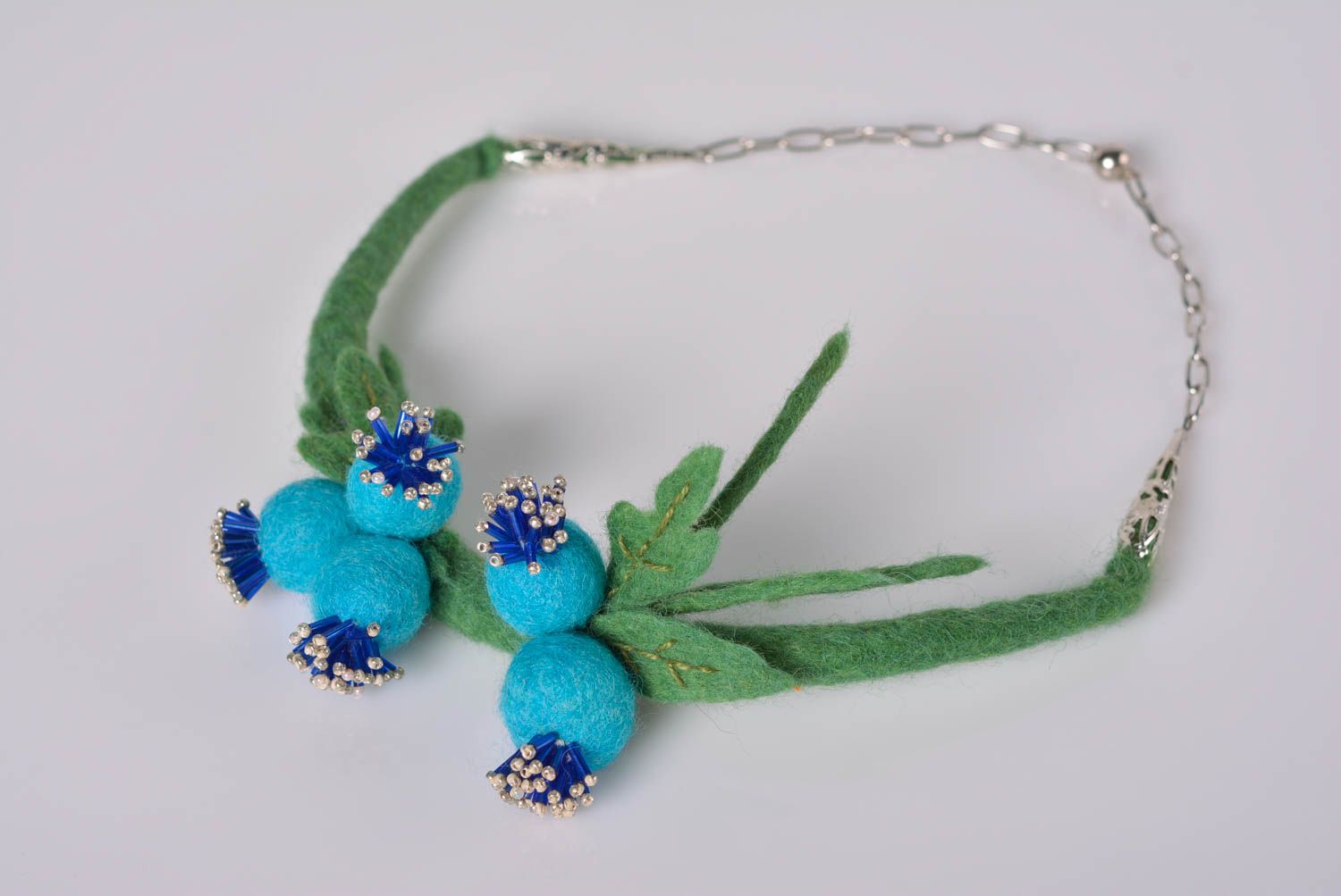 Unusual textile necklace handmade woolen necklace elegant cute accessory photo 1