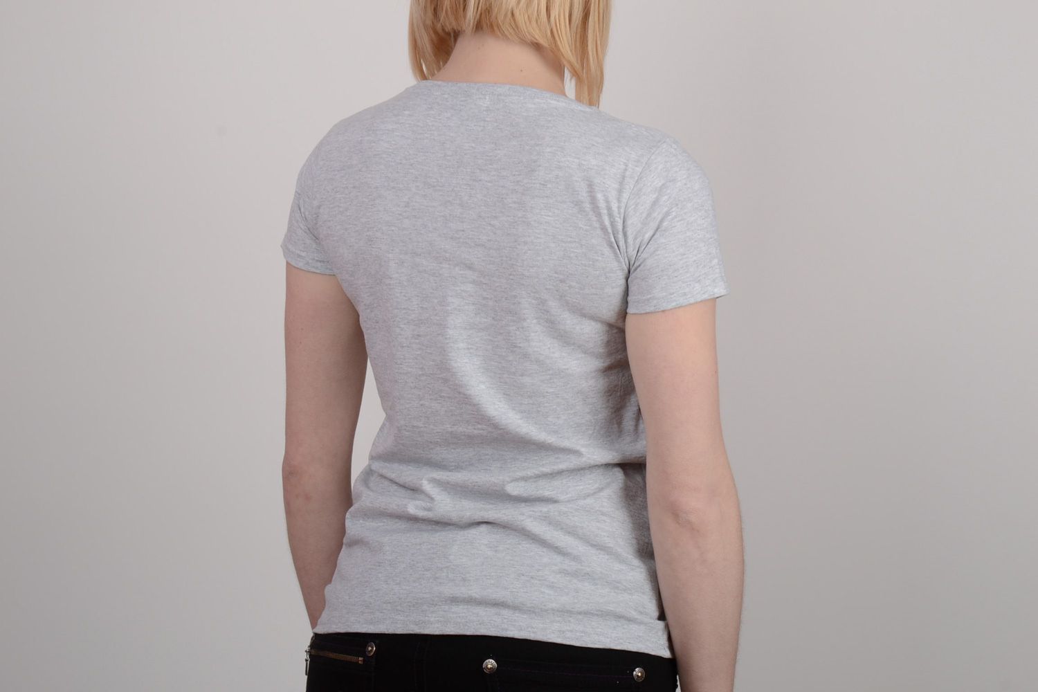 T-shirt pour femme gris peint à l'acrylique fait main avec image de renard   photo 5