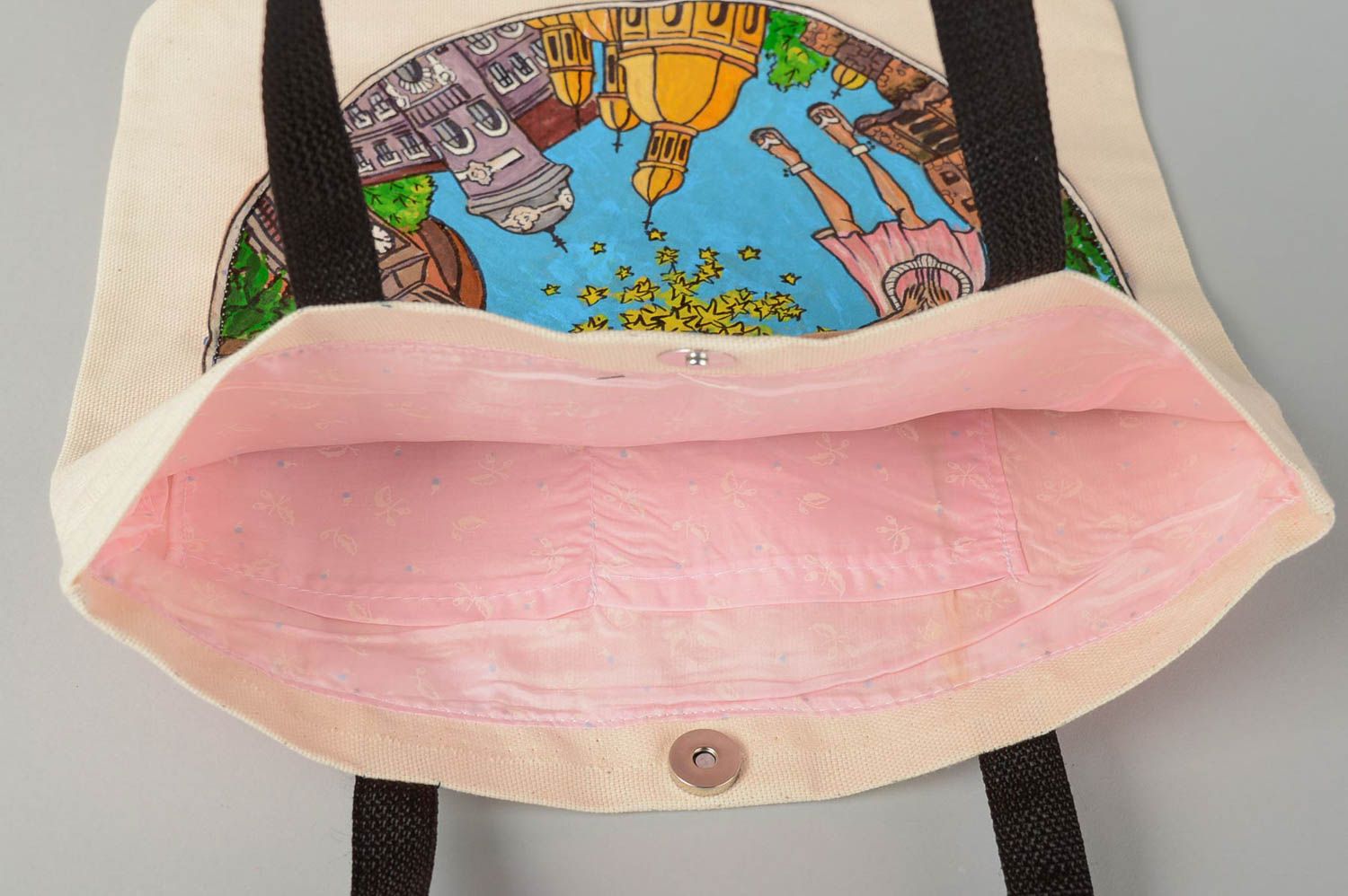 Handmade shoulder bag with painting stylish handbag fabric handbag for girls photo 4