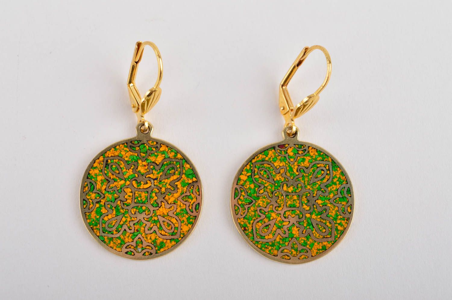 Designer earrings with natural stones handmade brass earrings metal bijouterie photo 3
