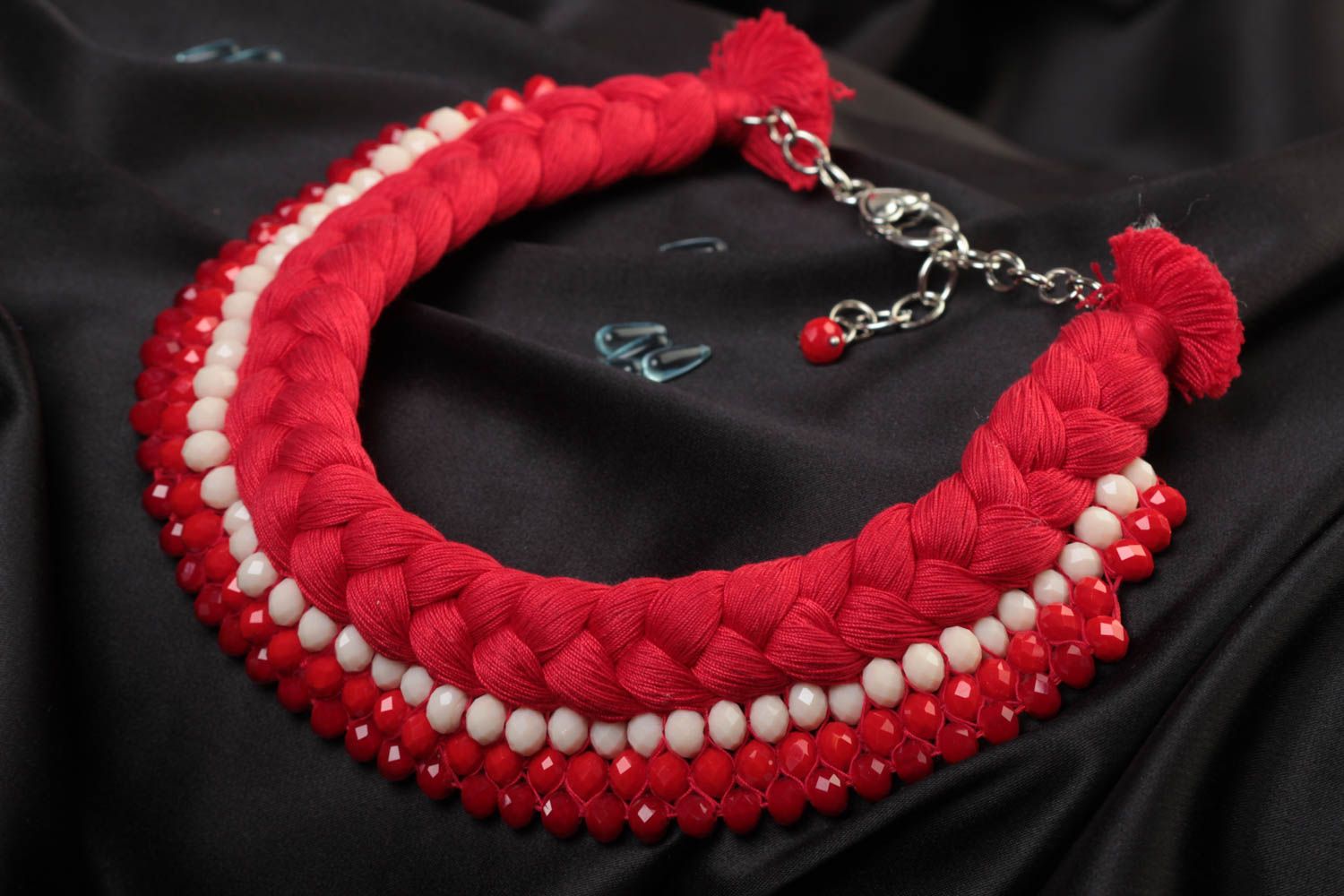 Collier tresse Bijou fait main textile perles cristal tchèque Accessoire femme photo 1