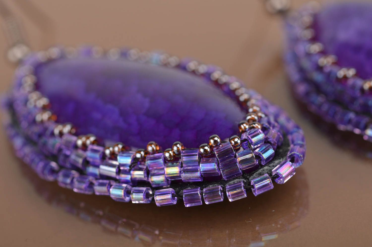 Серьги ручной работы серьги из натуральных камней элитная бижутерия фиолетовые фото 4