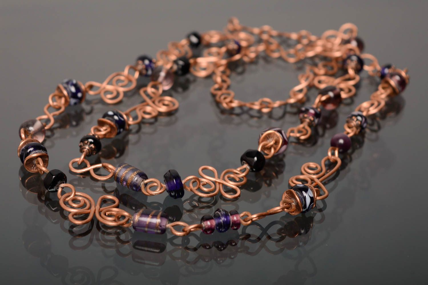 Handmade copper necklace with beads photo 1
