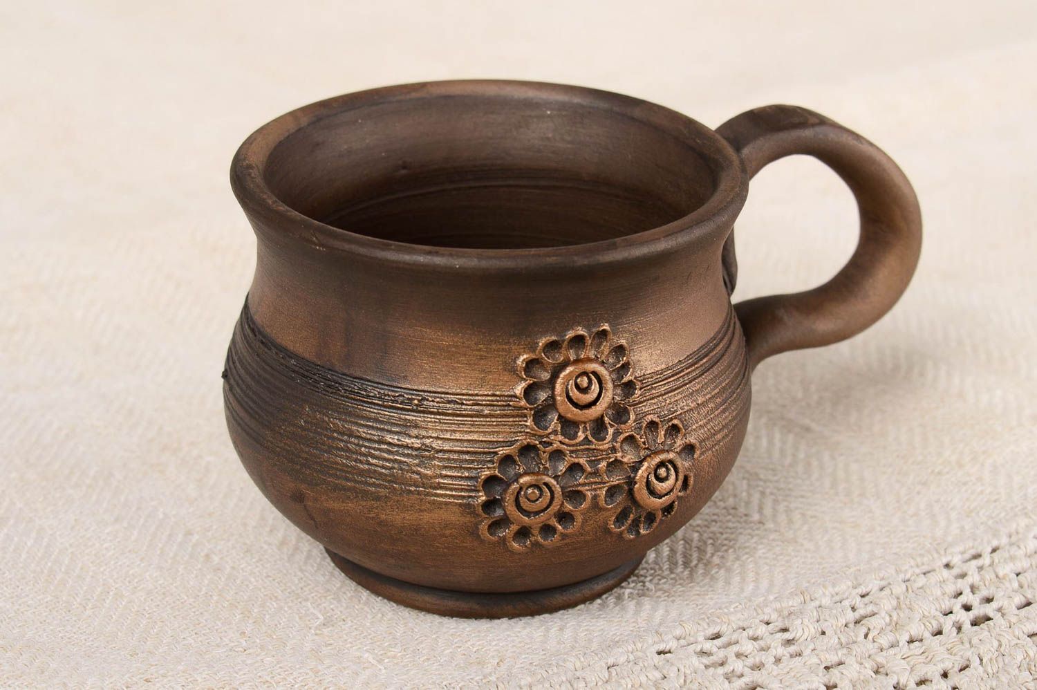5 oz pot shape glazed coffee cup with handle and rustic design photo 1