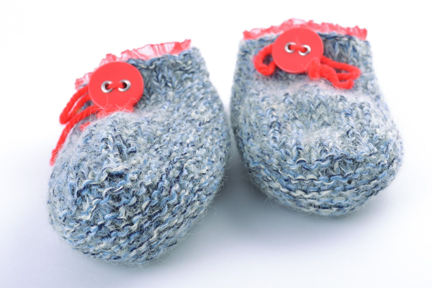 Unusual beautiful handmade warm knitted half-woolen slippers photo 5