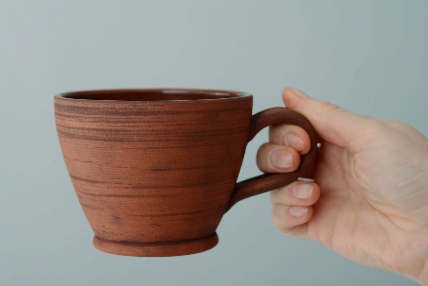 Red clay handmade 5 oz coffee or tea cp with handle and no pattern photo 3