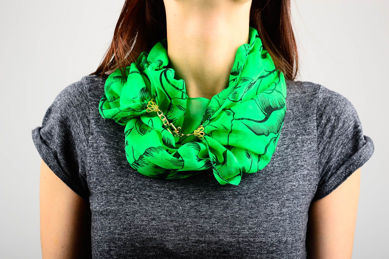 Шарф ручной работы женский шарф легкий шифоновый шарф зеленый оригинальный фото 2