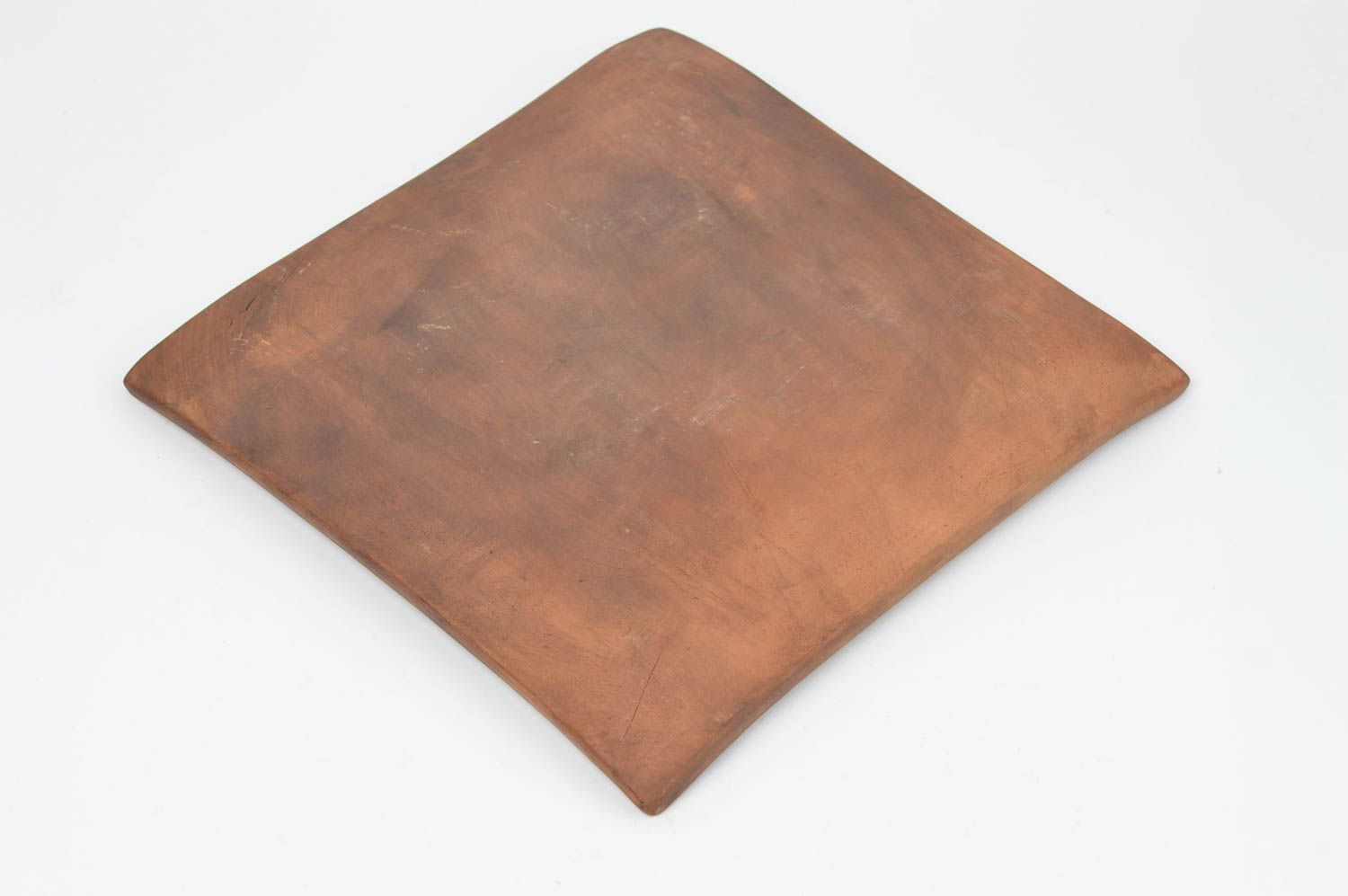 Assiette plate carrée en argile à motif floral marron faite main originale photo 4