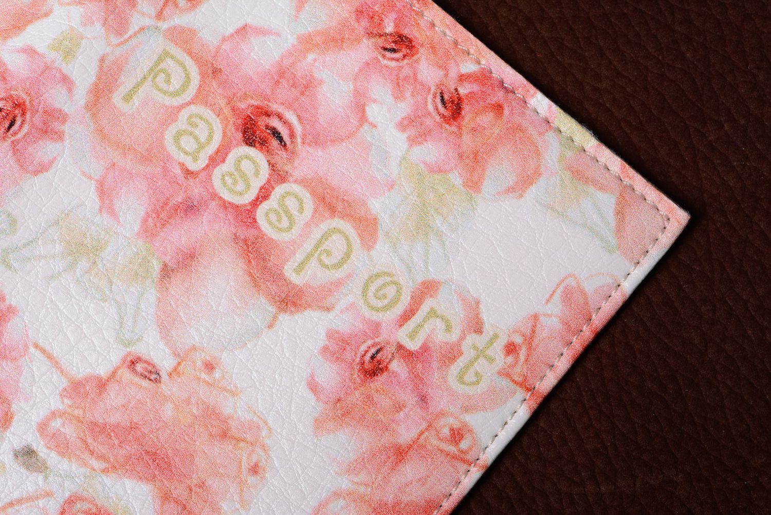 Beautiful gentle handmade leather passport cover with flower print photo 4