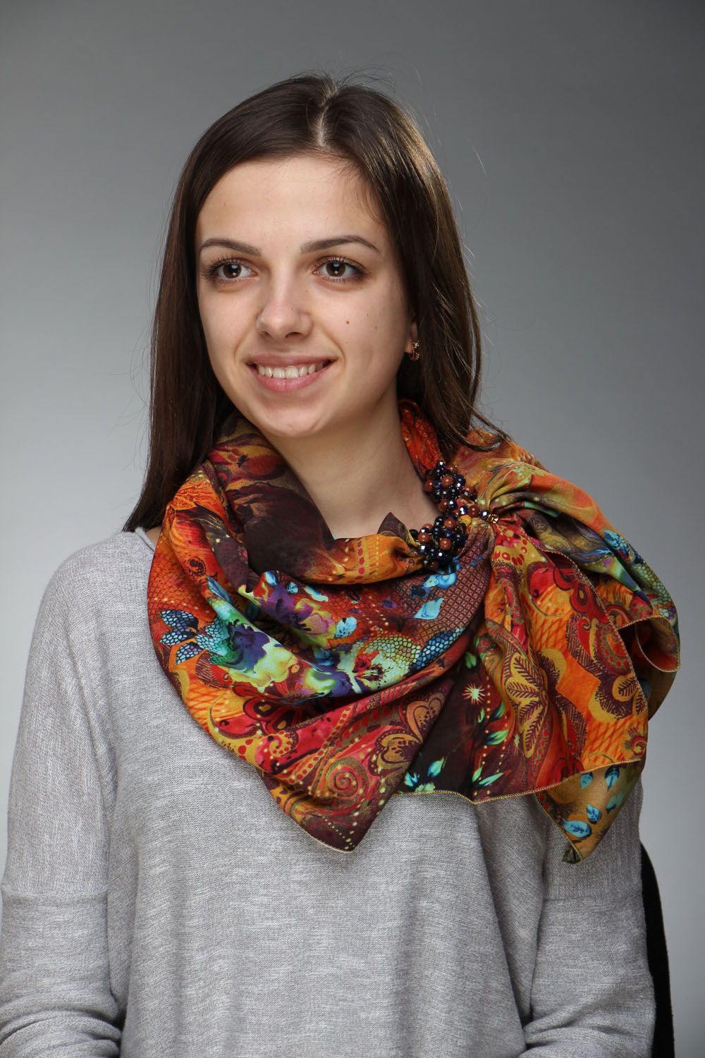 Silk scarf with jasper and aventurine photo 5