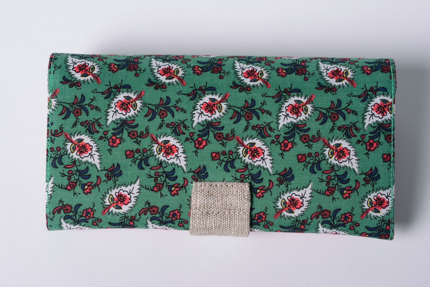 Motley handmade rectangular women's purse sewn of natural fabric photo 5